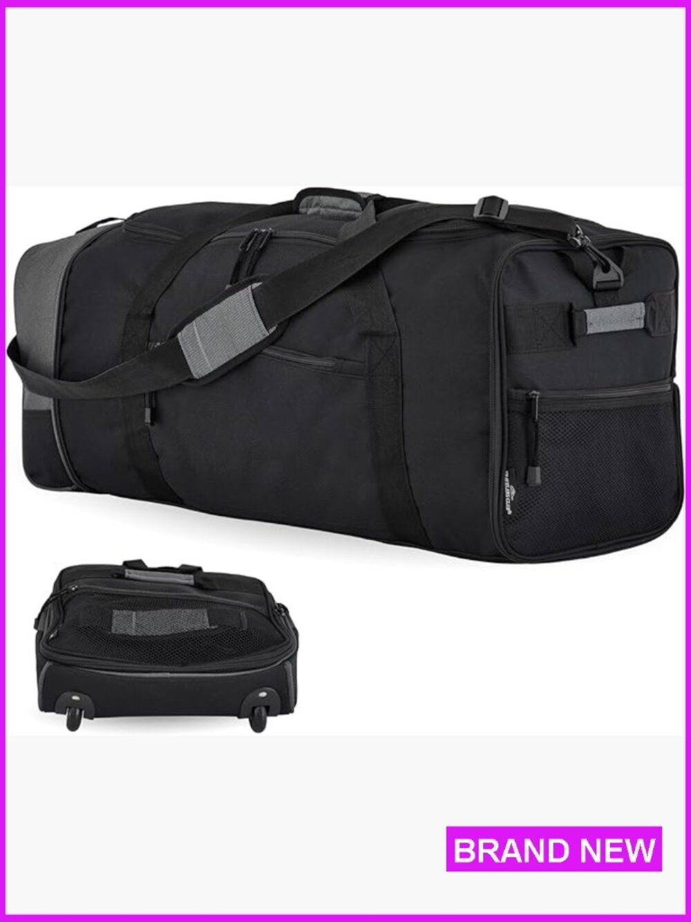 Rolling Duffel Bag Expandable Travel Luggage Heavy Duty Webbed Handles Water
